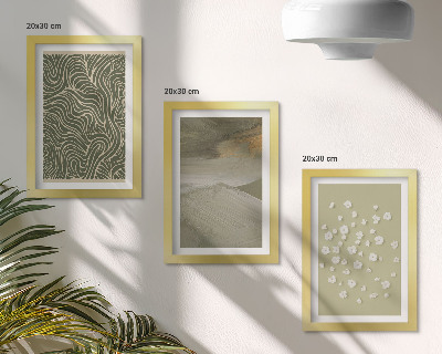 Trittico incorniciato Motivi ondulati e astratti con fiori in stile boho.