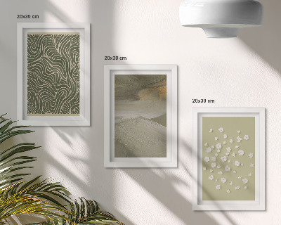 Trittico incorniciato Motivi ondulati e astratti con fiori in stile boho.