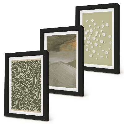 Trittico incorniciato Motivi ondulati e astratti con fiori in stile boho.