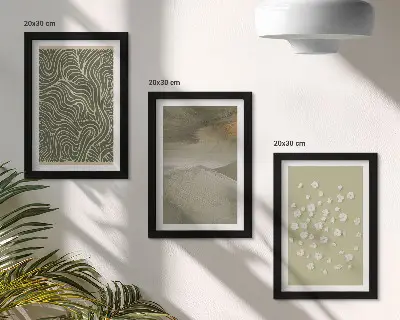 Trittico incorniciato con motivi ondulati e astratti in stile boho