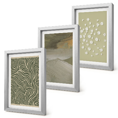Trittico incorniciato Motivi ondulati e astratti con fiori in stile boho.