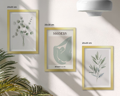 Composizione di 3 quadri Motivi vegetali in delicate tonalità di verde