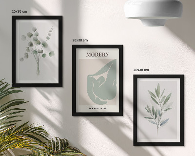 Composizione di 3 quadri Motivi vegetali in delicate tonalità di verde