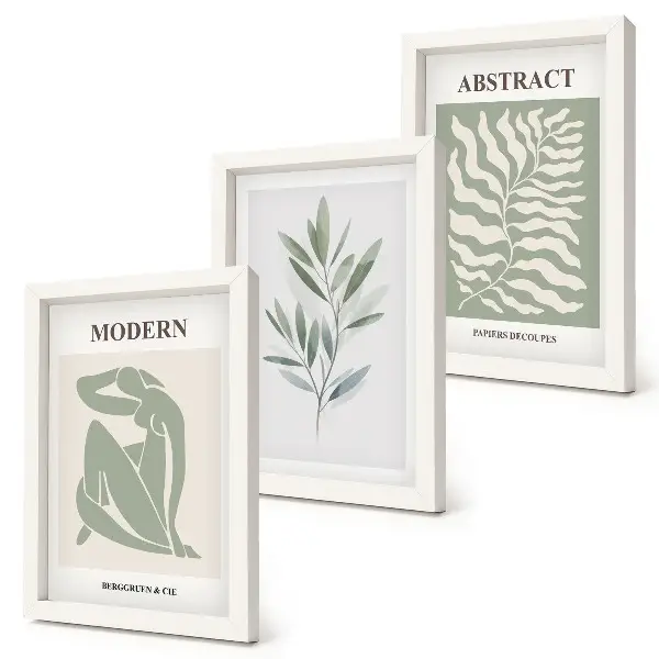 Trittico incorniciato con design Matisse ad acquerello a tema piante boho