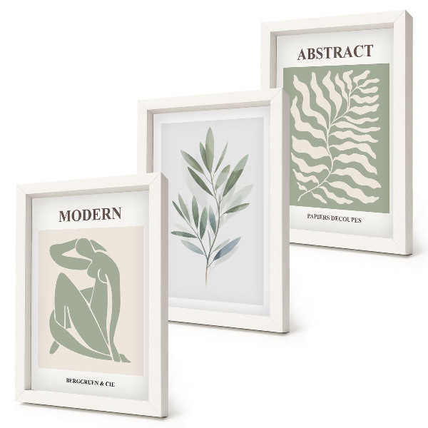Trittico incorniciato Matisse design acquerello piante boho