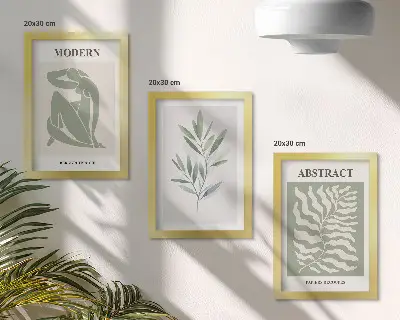 Trittico incorniciato con design Matisse ad acquerello a tema piante boho