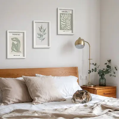 Trittico incorniciato con design Matisse ad acquerello a tema piante boho
