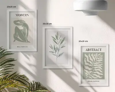 Trittico incorniciato con design Matisse ad acquerello a tema piante boho