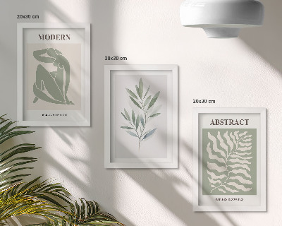 Trittico incorniciato Matisse design acquerello piante boho