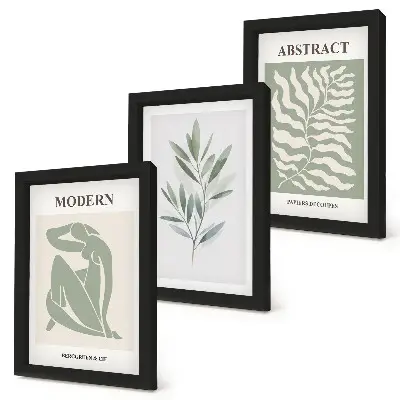 Trittico incorniciato con design Matisse ad acquerello a tema piante boho