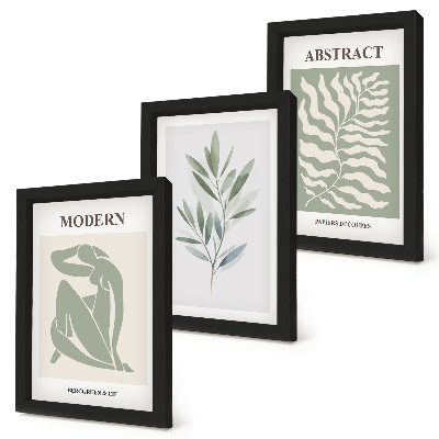 Trittico incorniciato Matisse design acquerello piante boho