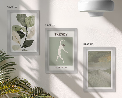 Trittico incorniciato Motivi vegetali con silhouette e forme astratte