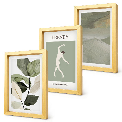 Trittico incorniciato Motivi vegetali con silhouette e forme astratte