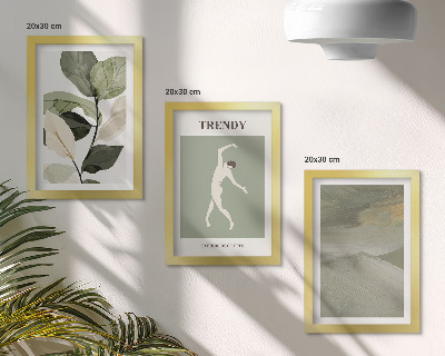 Trittico incorniciato Motivi vegetali con silhouette e forme astratte