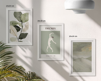 Trittico incorniciato Motivi vegetali con silhouette e forme astratte