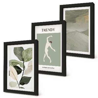 Trittico incorniciato Motivi vegetali con silhouette e forme astratte