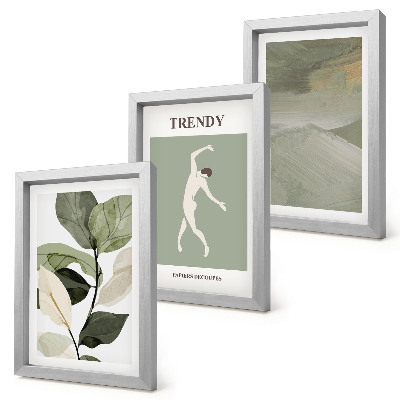Trittico incorniciato Motivi vegetali con silhouette e forme astratte