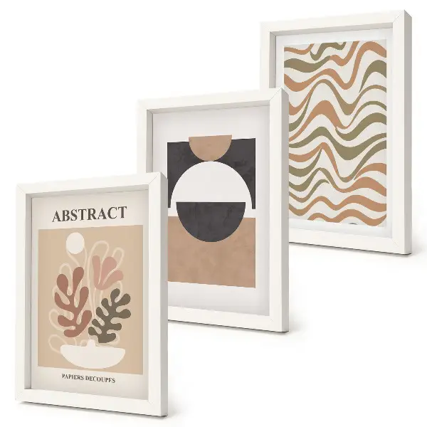 Quadro incorniciato Trittico con forme e motivi astratti in colori tenui