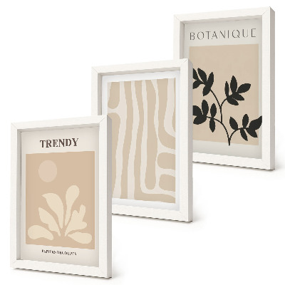 Trittico incorniciato Eleganti motivi floreali nelle tonalità del beige e del nero