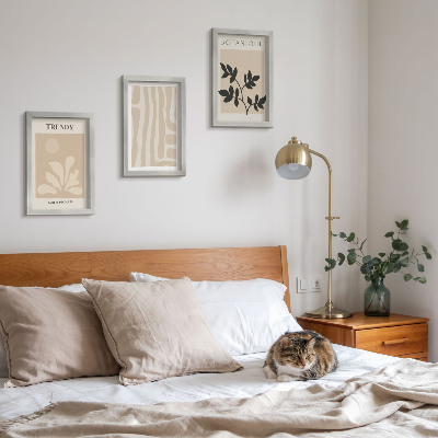 Trittico incorniciato Eleganti motivi floreali nelle tonalità del beige e del nero