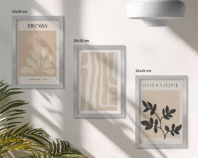 Trittico incorniciato Eleganti motivi floreali nelle tonalità del beige e del nero