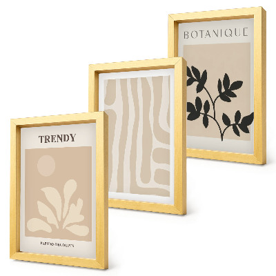 Trittico incorniciato Eleganti motivi floreali nelle tonalità del beige e del nero