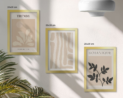 Trittico incorniciato Eleganti motivi floreali nelle tonalità del beige e del nero