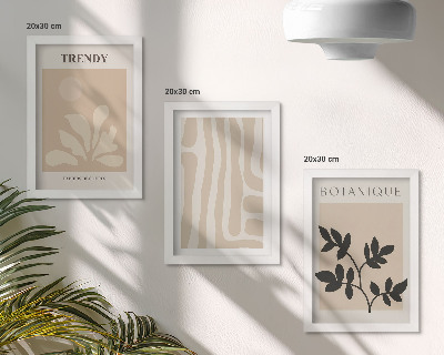 Trittico incorniciato Eleganti motivi floreali nelle tonalità del beige e del nero