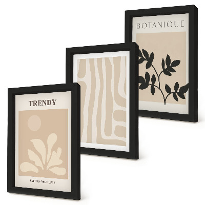 Trittico incorniciato Eleganti motivi floreali nelle tonalità del beige e del nero