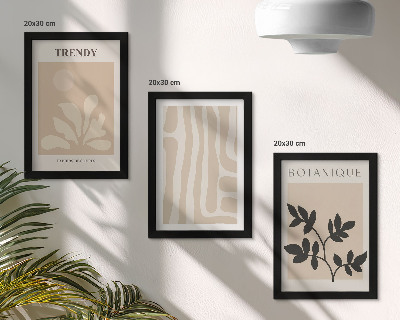 Trittico incorniciato Eleganti motivi floreali nelle tonalità del beige e del nero
