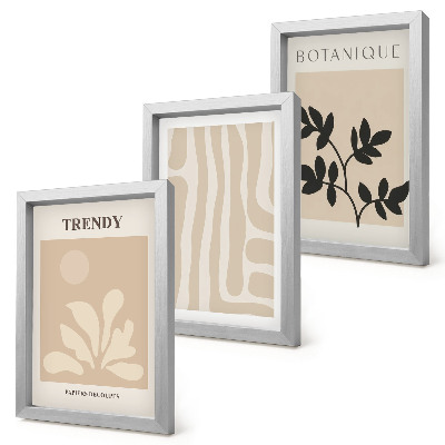 Trittico incorniciato Eleganti motivi floreali nelle tonalità del beige e del nero
