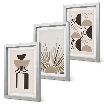 Composizione di 3 quadri Forme astratte nelle tonalità del beige e del marrone