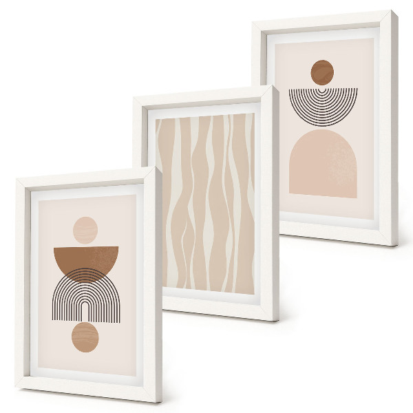 Trittico incorniciato Forme astratte nelle tonalità del marrone e del beige