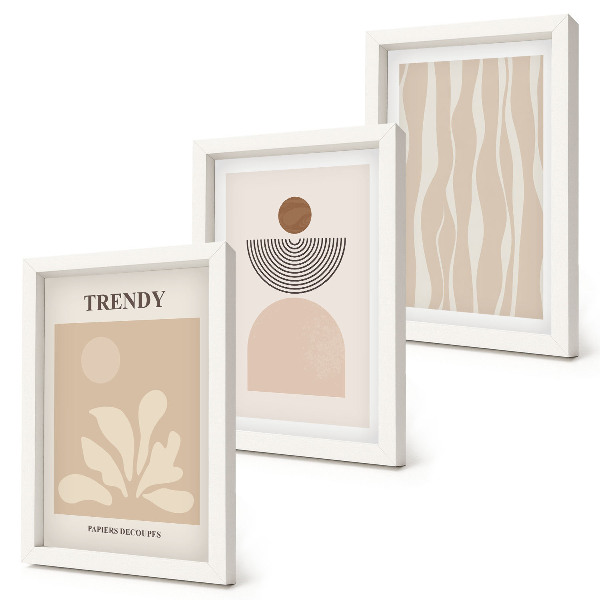 Composizione di 3 quadri Eleganti composizioni astratte nei toni del beige