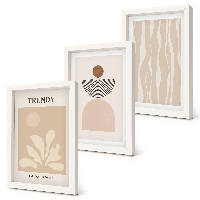 Composizione di 3 quadri Eleganti composizioni astratte nei toni del beige