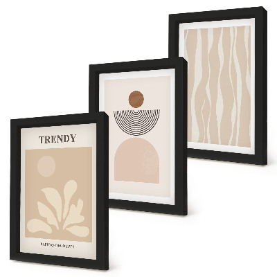 Composizione di 3 quadri Eleganti composizioni astratte nei toni del beige