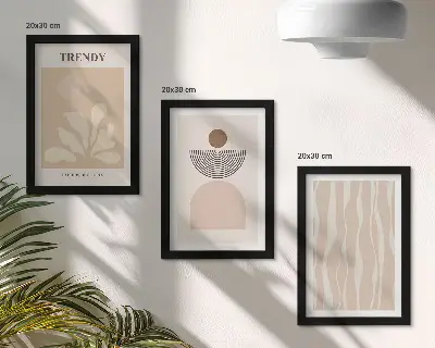 Composizione di 3 quadri con eleganti motivi astratti nei toni del beige