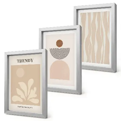 Composizione di 3 quadri con eleganti motivi astratti nei toni del beige