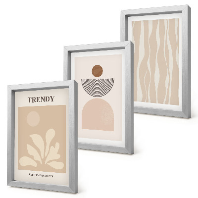 Composizione di 3 quadri Eleganti composizioni astratte nei toni del beige