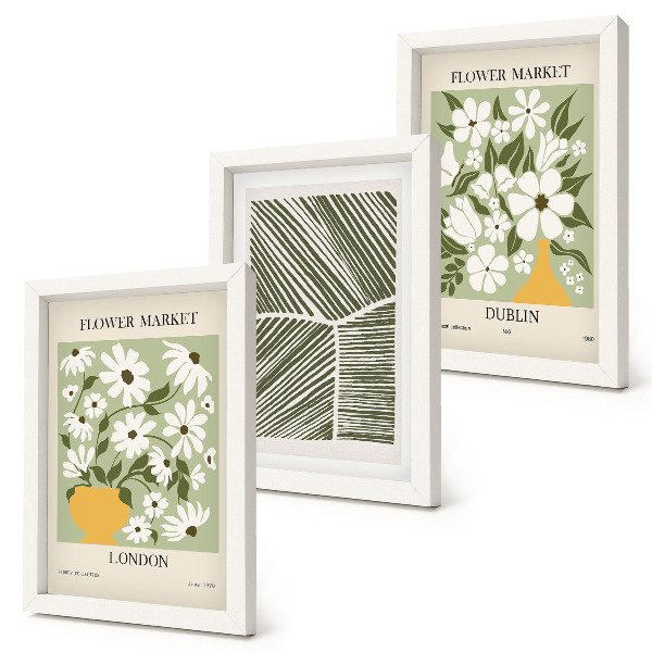 Trittico incorniciato Motivi floreali Londra e Dublino linee astratte