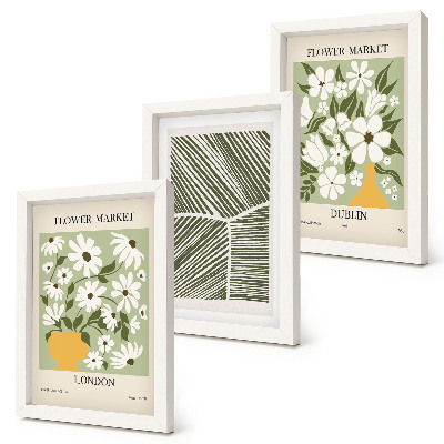 Trittico incorniciato Motivi floreali Londra e Dublino linee astratte