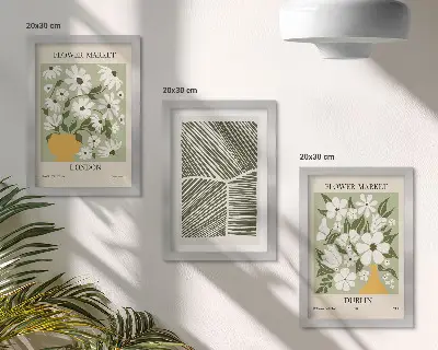 Trittico incorniciato motivi floreali con linee astratte ispirati a Londra e Dublino