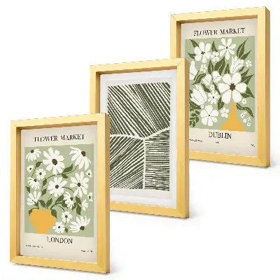 Trittico incorniciato motivi floreali con linee astratte ispirati a Londra e Dublino