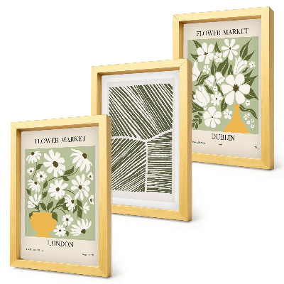 Trittico incorniciato Motivi floreali Londra e Dublino linee astratte