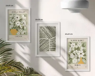 Trittico incorniciato motivi floreali con linee astratte ispirati a Londra e Dublino