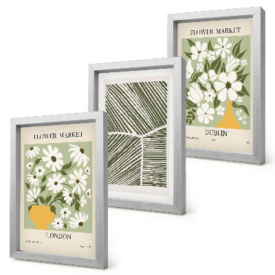 Trittico incorniciato Motivi floreali Londra e Dublino linee astratte