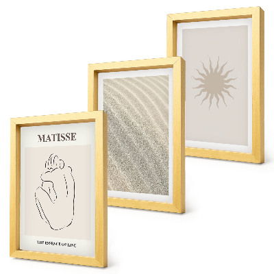 Composizione di 3 quadri Linee minimaliste, sabbia, onde e sole.