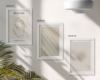 Composizione di 3 quadri Linee minimaliste, sabbia, onde e sole.