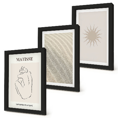 Composizione di 3 quadri Linee minimaliste, sabbia, onde e sole.