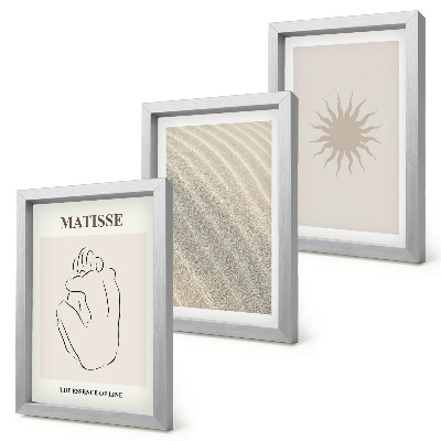 Composizione di 3 quadri Linee minimaliste, sabbia, onde e sole.